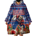 Personalized Western Bulldogs Football Christmas Wearable Blanket Hoodie Australian Football Mascot - Ugly Xmas Pattern Festive
