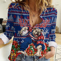 Personalized Western Bulldogs Football Christmas Women Casual Shirt Australian Football Mascot - Ugly Xmas Pattern Festive