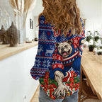 Personalized Western Bulldogs Football Christmas Women Casual Shirt Australian Football Mascot - Ugly Xmas Pattern Festive