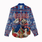 Personalized Western Bulldogs Football Christmas Women Casual Shirt Australian Football Mascot - Ugly Xmas Pattern Festive