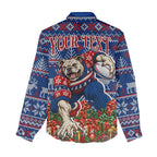 Personalized Western Bulldogs Football Christmas Women Casual Shirt Australian Football Mascot - Ugly Xmas Pattern Festive