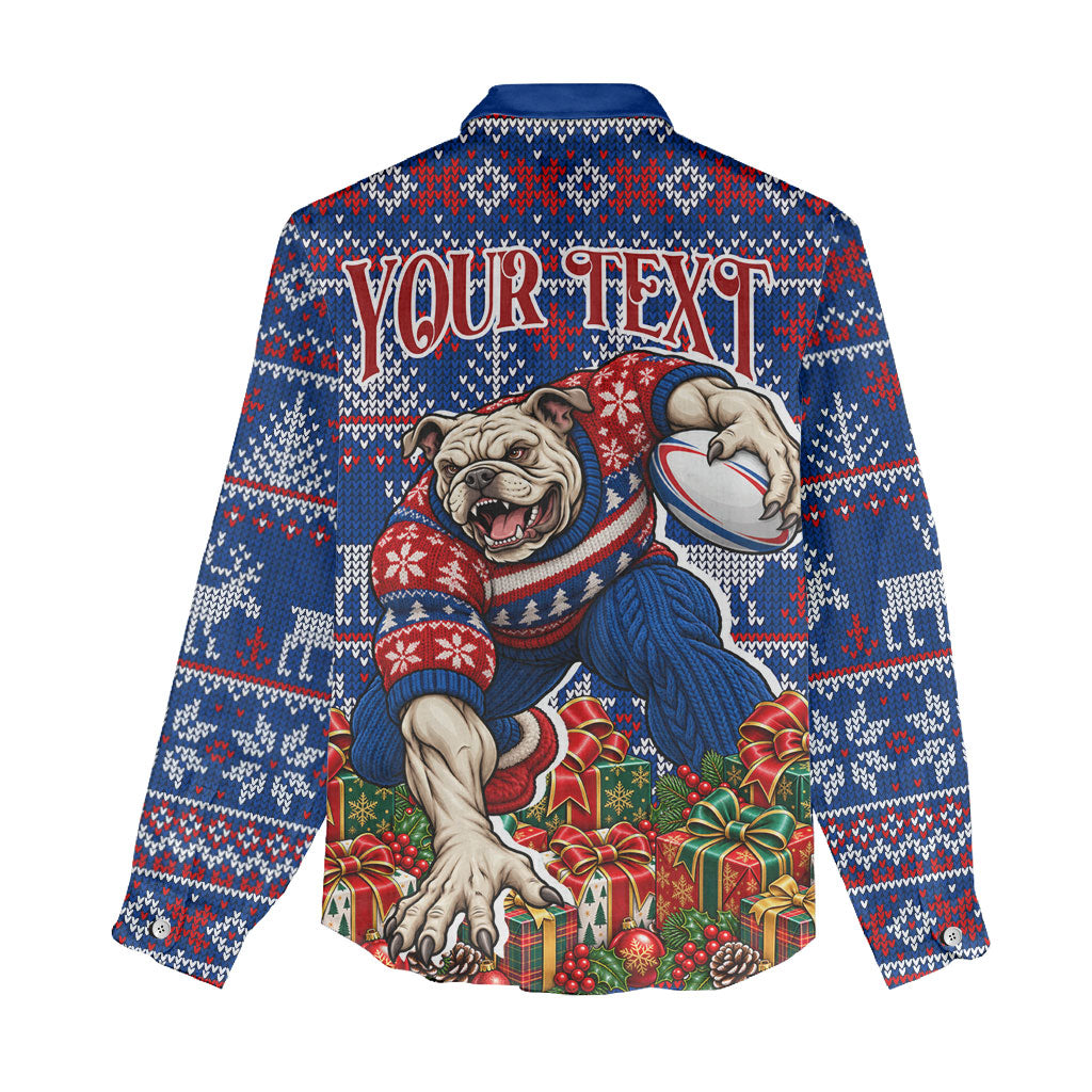 Personalized Western Bulldogs Football Christmas Women Casual Shirt Australian Football Mascot - Ugly Xmas Pattern Festive