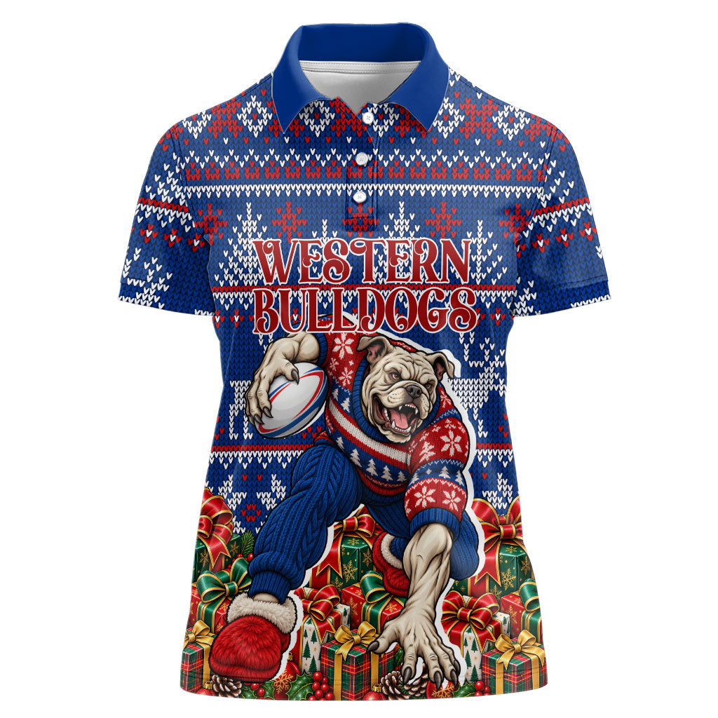 Personalized Western Bulldogs Football Christmas Women Polo Shirt Australian Football Mascot - Ugly Xmas Pattern Festive