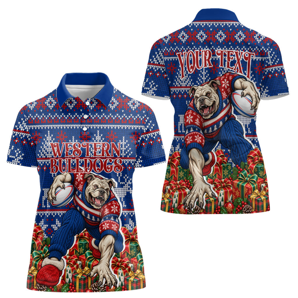 Personalized Western Bulldogs Football Christmas Women Polo Shirt Australian Football Mascot - Ugly Xmas Pattern Festive