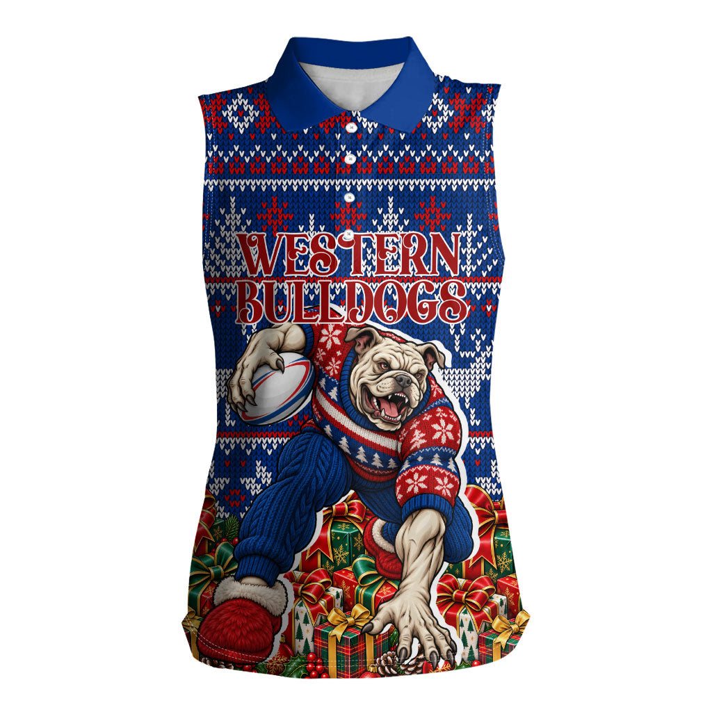 Personalized Western Bulldogs Football Christmas Women Sleeveless Polo Shirt Australian Football Mascot - Ugly Xmas Pattern Festive