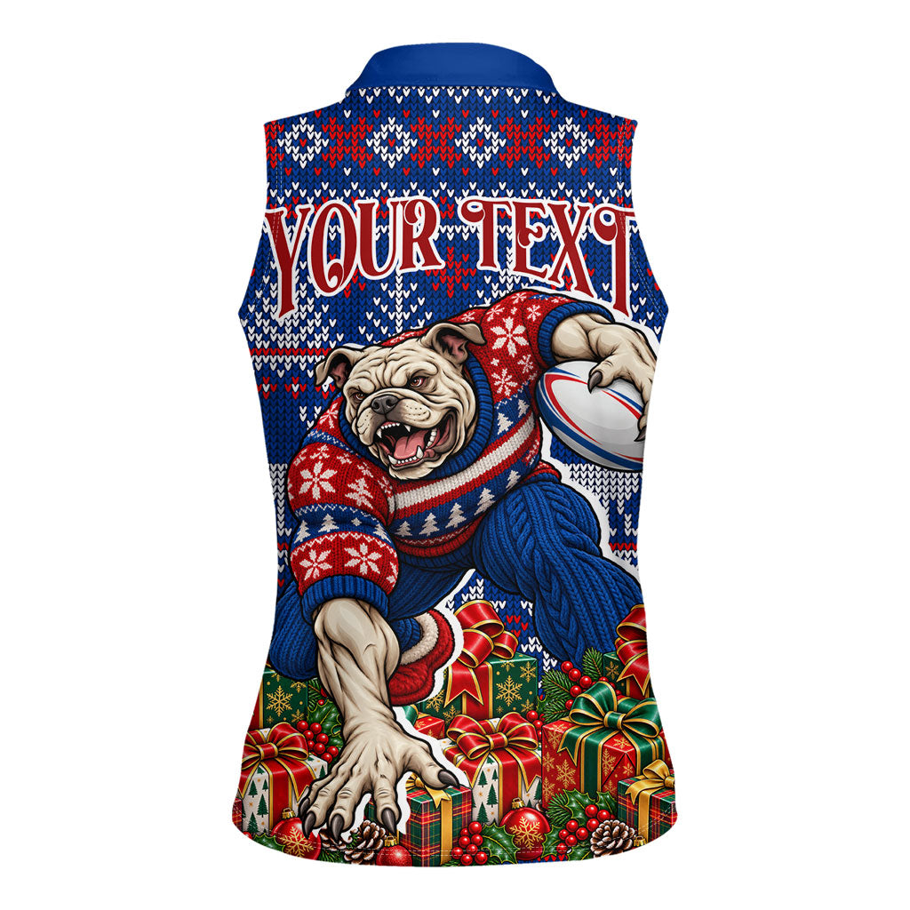 Personalized Western Bulldogs Football Christmas Women Sleeveless Polo Shirt Australian Football Mascot - Ugly Xmas Pattern Festive