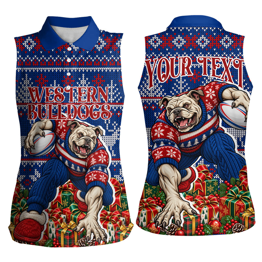 Personalized Western Bulldogs Football Christmas Women Sleeveless Polo Shirt Australian Football Mascot - Ugly Xmas Pattern Festive