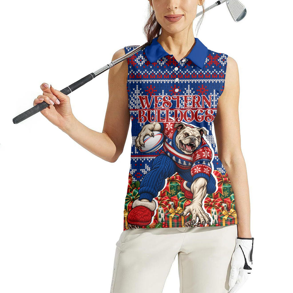 Personalized Western Bulldogs Football Christmas Women Sleeveless Polo Shirt Australian Football Mascot - Ugly Xmas Pattern Festive