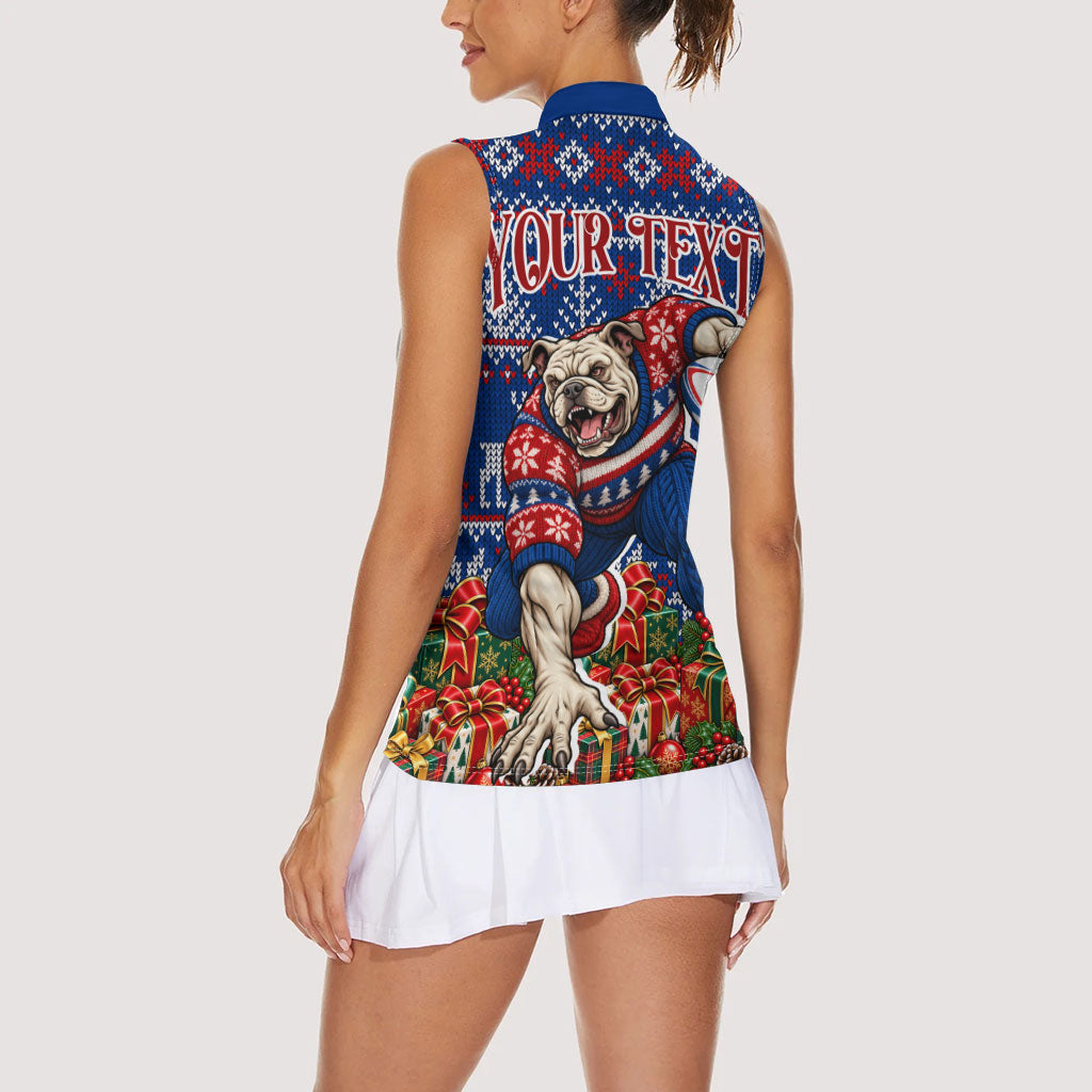 Personalized Western Bulldogs Football Christmas Women Sleeveless Polo Shirt Australian Football Mascot - Ugly Xmas Pattern Festive
