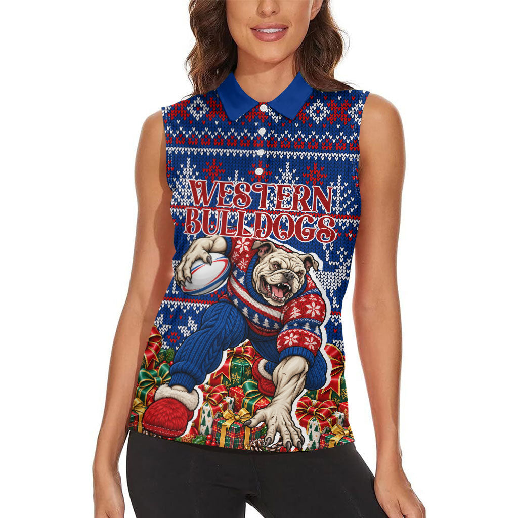 Personalized Western Bulldogs Football Christmas Women Sleeveless Polo Shirt Australian Football Mascot - Ugly Xmas Pattern Festive