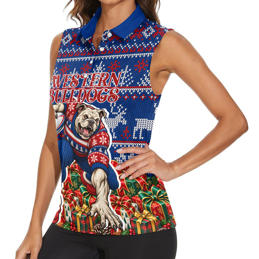 Personalized Western Bulldogs Football Christmas Women Sleeveless Polo Shirt Australian Football Mascot - Ugly Xmas Pattern Festive