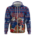 Personalized Western Bulldogs Football Christmas Zip Hoodie Australian Football Mascot - Ugly Xmas Pattern Festive