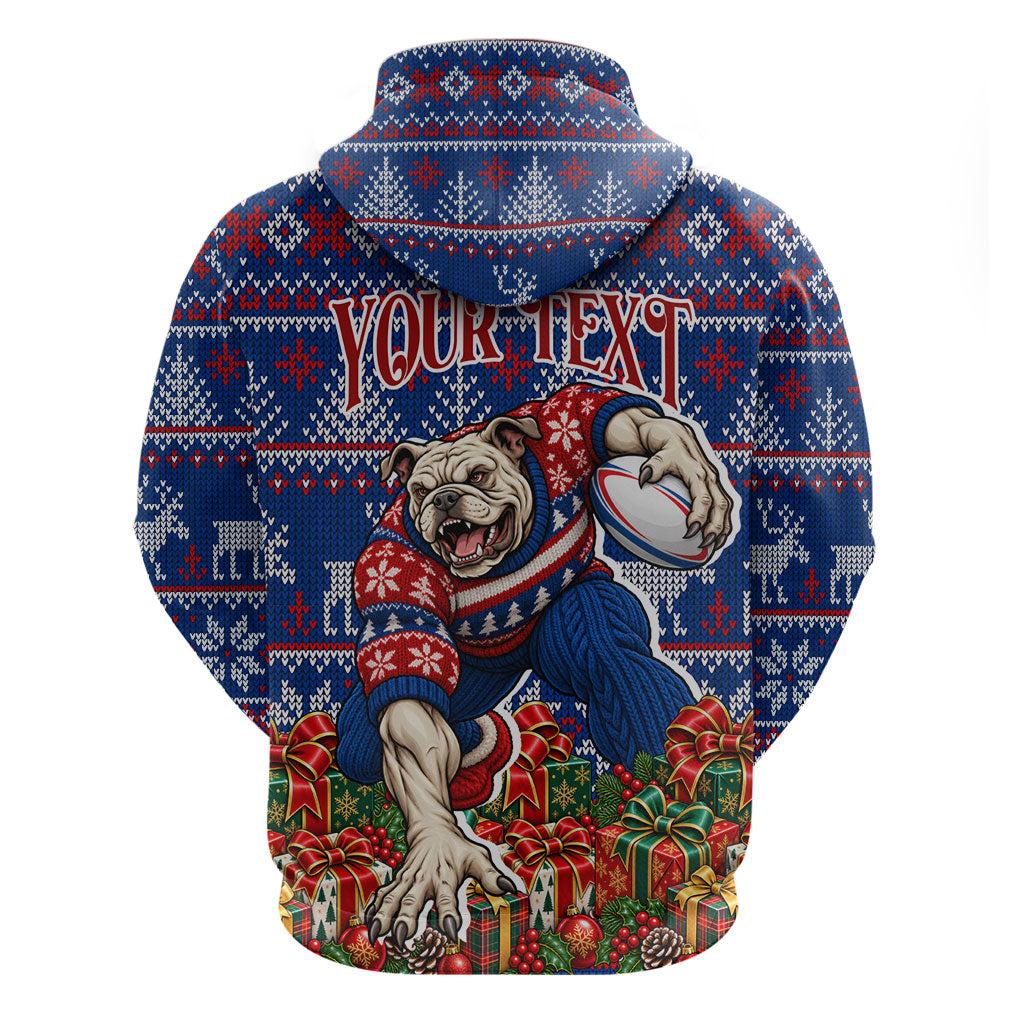 Personalized Western Bulldogs Football Christmas Zip Hoodie Australian Football Mascot - Ugly Xmas Pattern Festive