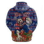 Personalized Western Bulldogs Football Christmas Zip Hoodie Australian Football Mascot - Ugly Xmas Pattern Festive