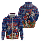 Personalized Western Bulldogs Football Christmas Zip Hoodie Australian Football Mascot - Ugly Xmas Pattern Festive