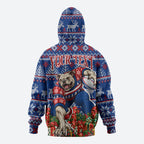 Personalized Western Bulldogs Football Christmas Zip Hoodie Australian Football Mascot - Ugly Xmas Pattern Festive