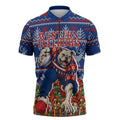 Personalized Western Bulldogs Football Christmas Zipper Polo Shirt Australian Football Mascot - Ugly Xmas Pattern Festive