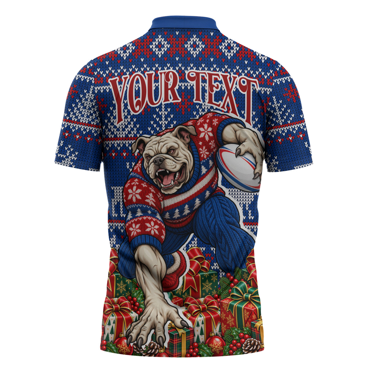 Personalized Western Bulldogs Football Christmas Zipper Polo Shirt Australian Football Mascot - Ugly Xmas Pattern Festive