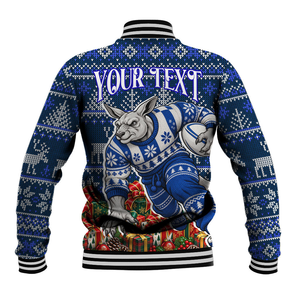 Personalized North Melbourne Football Christmas Baseball Jacket Australian Football Mascot - Ugly Xmas Pattern Festive