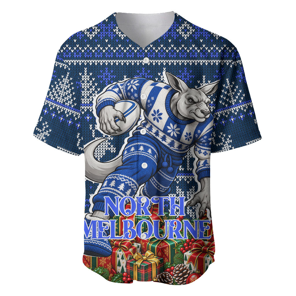 Personalized North Melbourne Football Christmas Baseball Jersey Australian Football Mascot - Ugly Xmas Pattern Festive