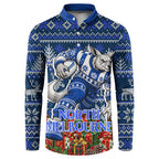 Personalized North Melbourne Football Christmas Button Sweatshirt Australian Football Mascot - Ugly Xmas Pattern Festive