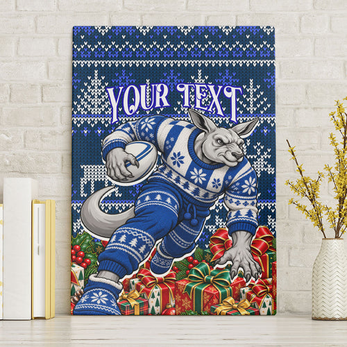 Personalized North Melbourne Football Christmas Canvas Wall Art Australian Football Mascot - Ugly Xmas Pattern Festive