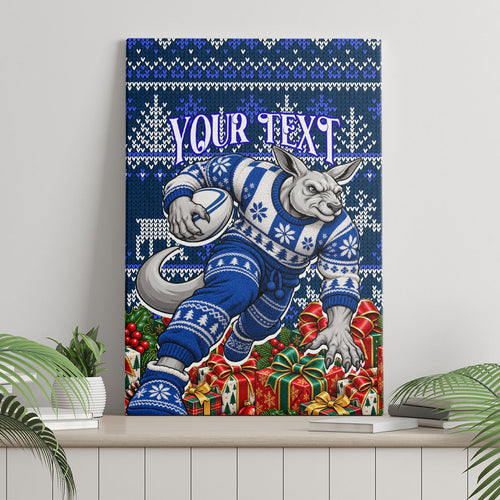 Personalized North Melbourne Football Christmas Canvas Wall Art Australian Football Mascot - Ugly Xmas Pattern Festive