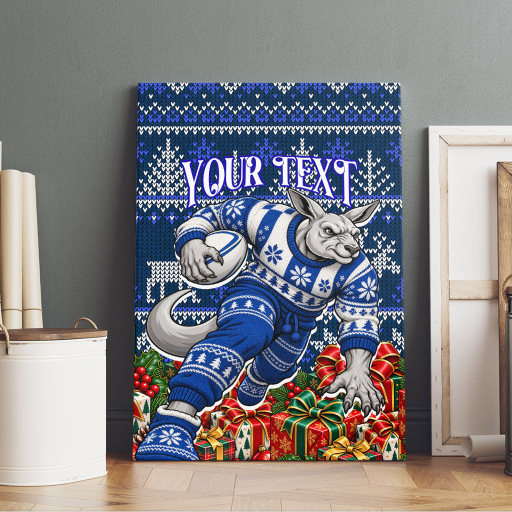 Personalized North Melbourne Football Christmas Canvas Wall Art Australian Football Mascot - Ugly Xmas Pattern Festive