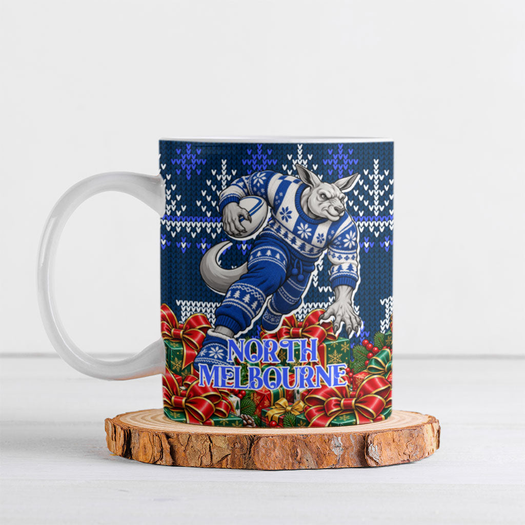 Personalized North Melbourne Football Christmas Ceramic Mug Australian Football Mascot - Ugly Xmas Pattern Festive