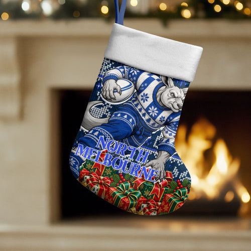 North Melbourne Football Christmas Stocking Australian Football Mascot - Ugly Xmas Pattern Festive