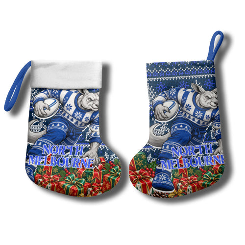 North Melbourne Football Christmas Stocking Australian Football Mascot - Ugly Xmas Pattern Festive