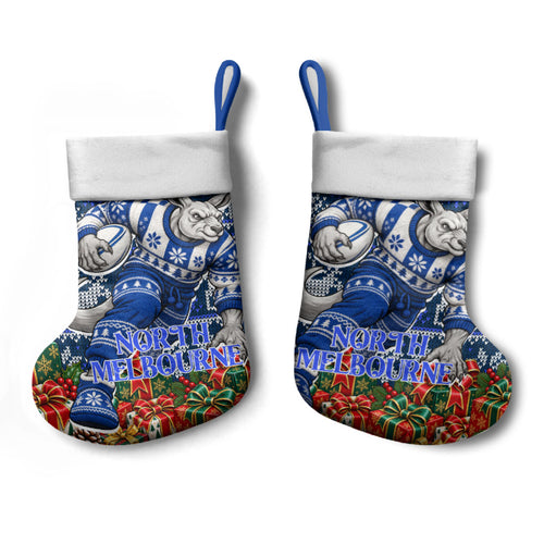 North Melbourne Football Christmas Stocking Australian Football Mascot - Ugly Xmas Pattern Festive