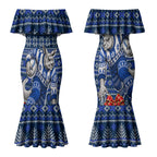 Personalized North Melbourne Football Christmas Couples Matching Mermaid Dress and Hawaiian Shirt Australian Football Mascot - Ugly Xmas Pattern Festive