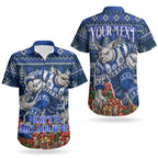 Personalized North Melbourne Football Christmas Couples Matching Off Shoulder Maxi Dress and Hawaiian Shirt Australian Football Mascot - Ugly Xmas Pattern Festive