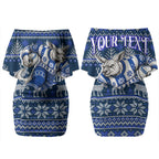 Personalized North Melbourne Football Christmas Couples Matching Off Shoulder Short Dress and Hawaiian Shirt Australian Football Mascot - Ugly Xmas Pattern Festive