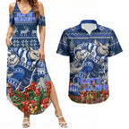 Personalized North Melbourne Football Christmas Couples Matching Summer Maxi Dress and Hawaiian Shirt Australian Football Mascot - Ugly Xmas Pattern Festive