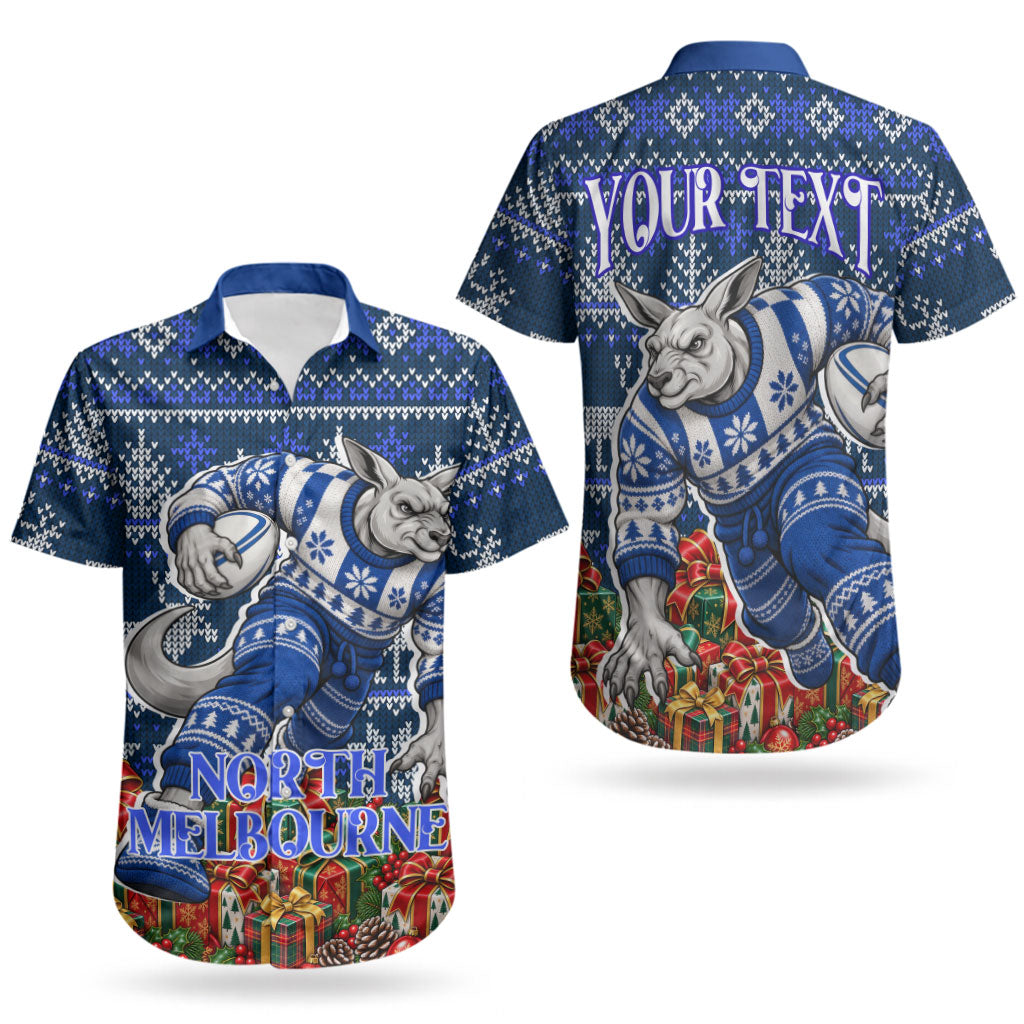 Personalized North Melbourne Football Christmas Couples Matching Summer Maxi Dress and Hawaiian Shirt Australian Football Mascot - Ugly Xmas Pattern Festive