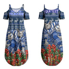Personalized North Melbourne Football Christmas Couples Matching Summer Maxi Dress and Hawaiian Shirt Australian Football Mascot - Ugly Xmas Pattern Festive
