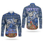Personalized North Melbourne Football Christmas Couples Matching Summer Maxi Dress and Long Sleeve Button Shirt Australian Football Mascot - Ugly Xmas Pattern Festive