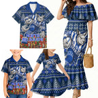 Personalized North Melbourne Football Christmas Family Matching Mermaid Dress and Hawaiian Shirt Australian Football Mascot - Ugly Xmas Pattern Festive