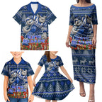 Personalized North Melbourne Football Christmas Family Matching Puletasi and Hawaiian Shirt Australian Football Mascot - Ugly Xmas Pattern Festive