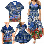 Personalized North Melbourne Football Christmas Family Matching Summer Maxi Dress and Hawaiian Shirt Australian Football Mascot - Ugly Xmas Pattern Festive