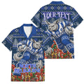 Personalized North Melbourne Football Christmas Family Matching Summer Maxi Dress and Hawaiian Shirt Australian Football Mascot - Ugly Xmas Pattern Festive