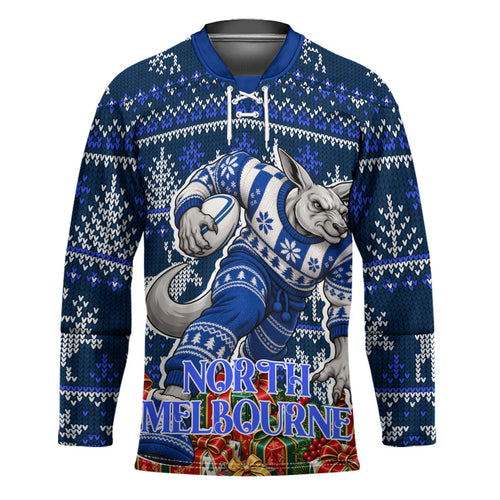Personalized North Melbourne Football Christmas Hockey Jersey Australian Football Mascot - Ugly Xmas Pattern Festive