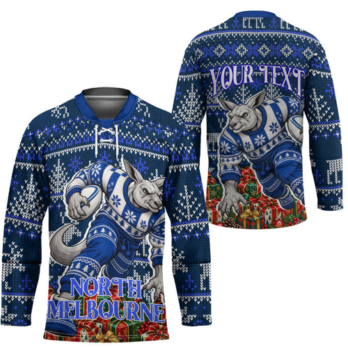Personalized North Melbourne Football Christmas Hockey Jersey Australian Football Mascot - Ugly Xmas Pattern Festive