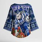 Personalized North Melbourne Football Christmas Kimono Sleeve Blouse Australian Football Mascot - Ugly Xmas Pattern Festive