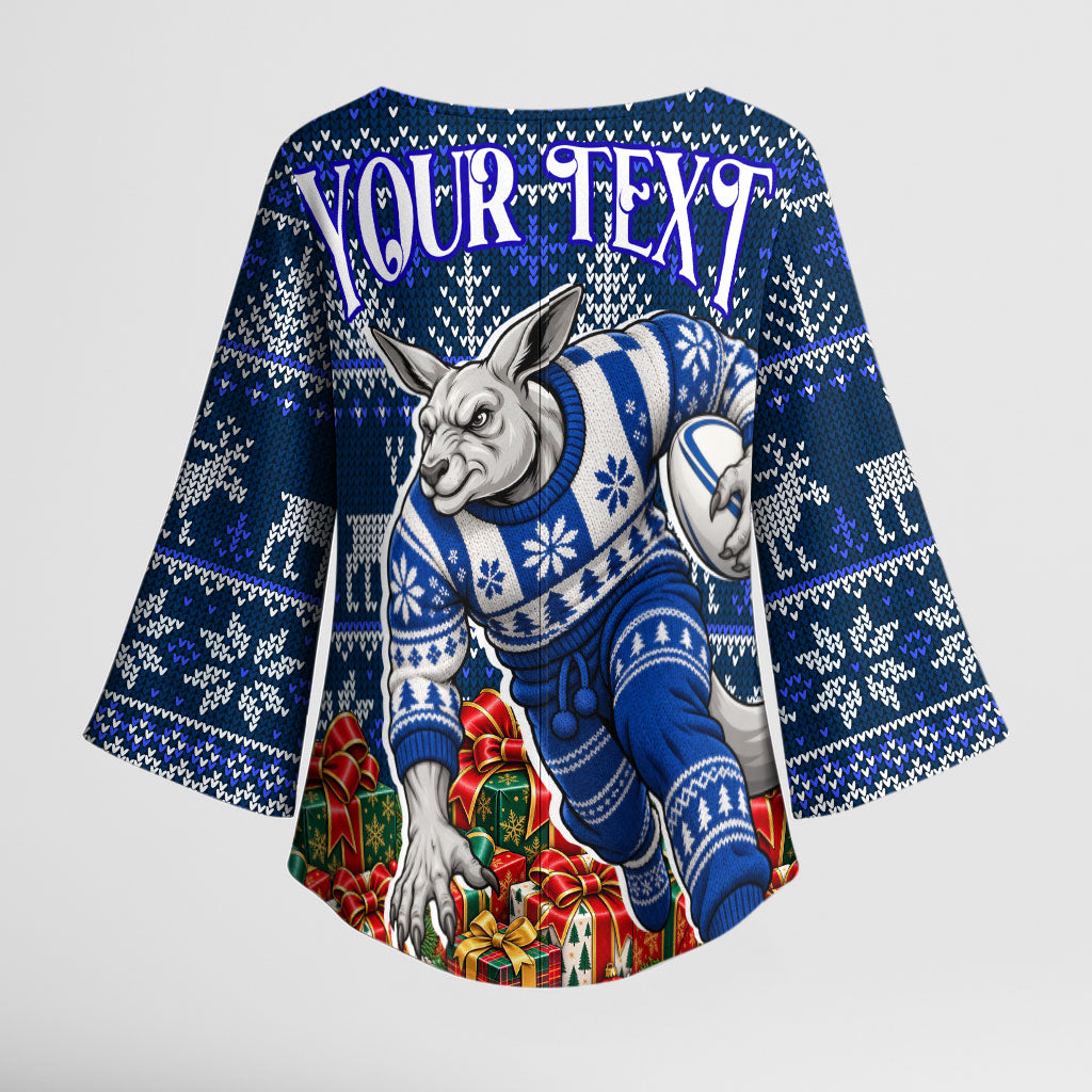 Personalized North Melbourne Football Christmas Kimono Sleeve Blouse Australian Football Mascot - Ugly Xmas Pattern Festive