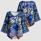 Personalized North Melbourne Football Christmas Kimono Sleeve Blouse Australian Football Mascot - Ugly Xmas Pattern Festive