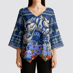 Personalized North Melbourne Football Christmas Kimono Sleeve Blouse Australian Football Mascot - Ugly Xmas Pattern Festive