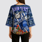 Personalized North Melbourne Football Christmas Kimono Sleeve Blouse Australian Football Mascot - Ugly Xmas Pattern Festive